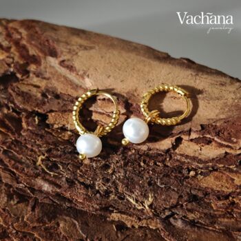Natural Pearl Grade A A With Twisted Huggie Hoop Earrings, 2 of 7
