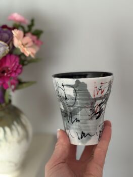 Handmade Porcelain Tumbler With Abstract Asemic Markings, 2 of 5