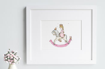 Personalised Girls Pink Rocking Horse Princess Picture, 2 of 9