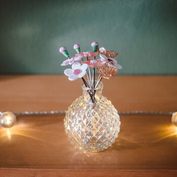 Valentine's Glass Flowers With Cut Glass Vase, 4 of 11