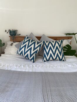 Blue And Cream Zigzag Silk Ikat Cushion, 5 of 7