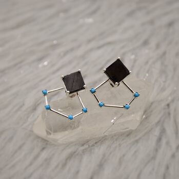Raw Black Onyx, Turquoise Sterling Silver Earrings, 4 of 8