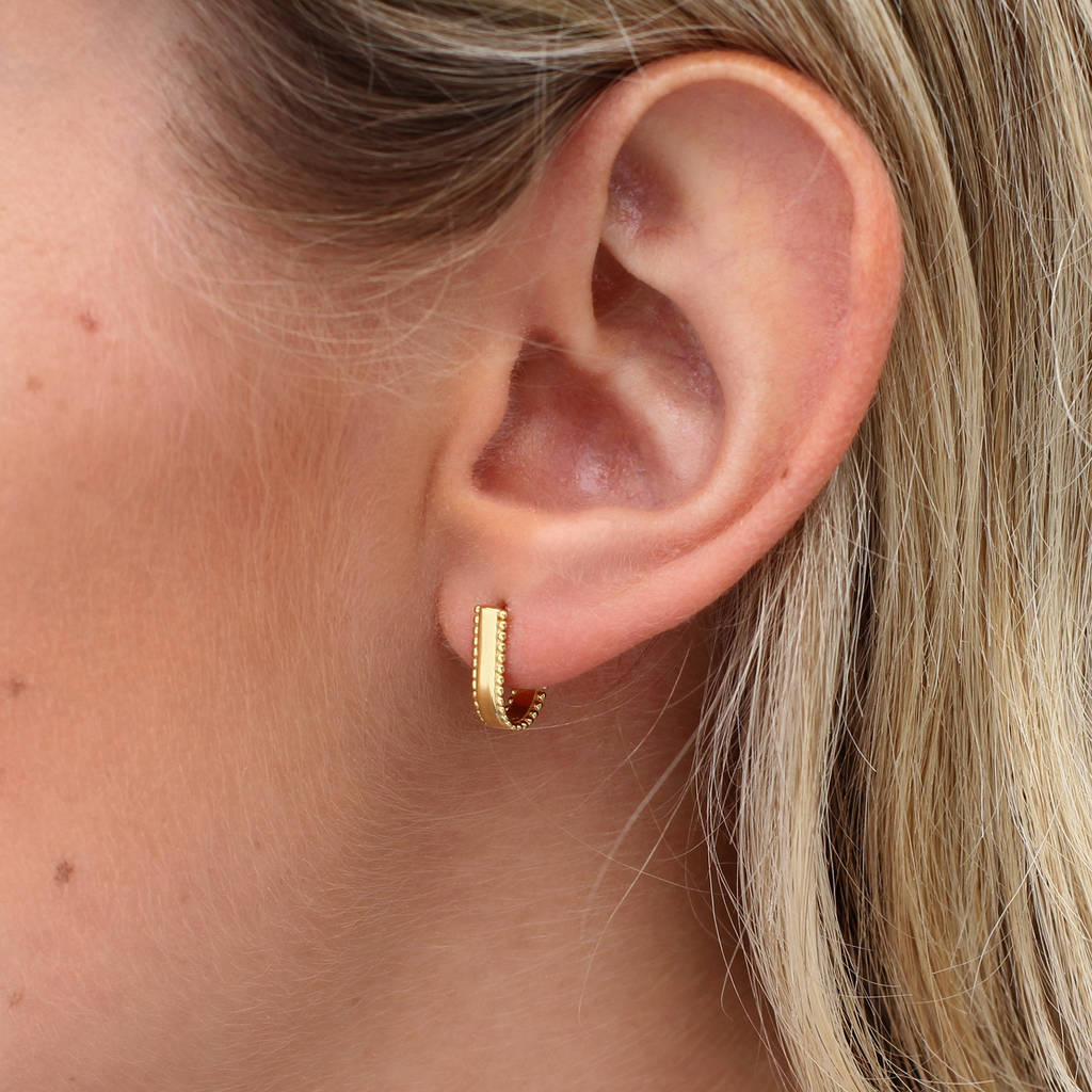 18ct Gold Plated Bead Trim Scoop Hoop Earring, 1 of 6