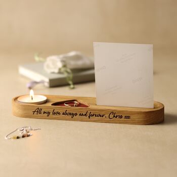 Personalised Candle And Photo Stand, With Red Leather Heart Jewellery Tray – Romantic Valentine’s Gift, 5 of 7