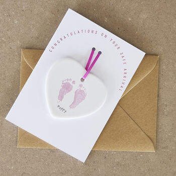 Personalised New Baby Footprints Ceramic Keepsake Card, 2 of 2