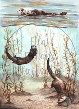 Sea Otters Watercolour Art Print, 4 of 4