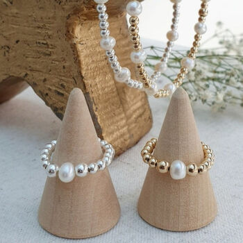 Gold Filled Freshwater Pearl Stacking Stretch Bead Ring, 5 of 8