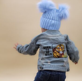 Personalised Baby Blue Double Pom Pom Winter Hat And Booties, 2 of 9