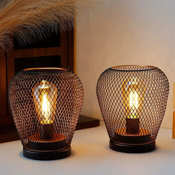 Set Of Two Bedside LED Lamps Vintage Battery Powered, 2 of 5
