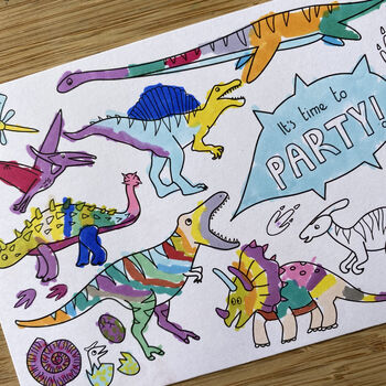 Dinosaur Party Invitations To Colour In, 3 of 5
