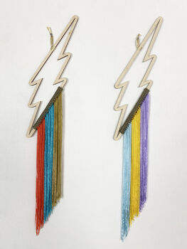 Wooden Lightning Bolt With Knitted Fringing, 3 of 12