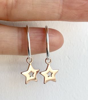 Silver And Rose Gold Vermeil Star Hoop Earrings, 2 of 3