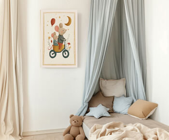 Little Mouse Tricycle Nursery Art Print, 3 of 4