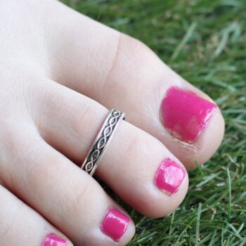 Black Adjustable Pure Silver Foot Toe Ring, 2 of 7