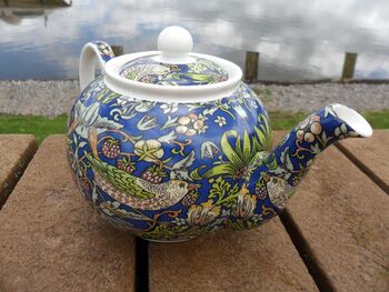 Two Cup Teapot In Blue Strawberry Thief Design, 7 of 11