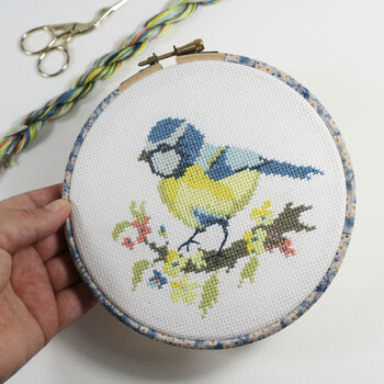 Blue Tit And Blossom Cross Stitch Wall Hanging Kit, 8 of 12
