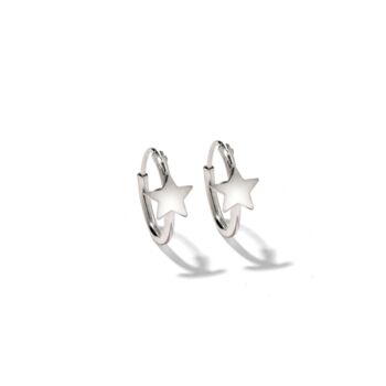 Sterling Silver Star Hoop Earrings, 3 of 4