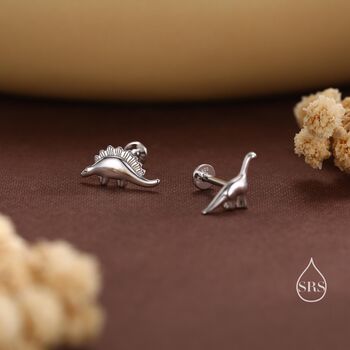 Mismatched Dinosaur Internally Threaded Flat Back Earrings In Sterling Silver, 8 of 12