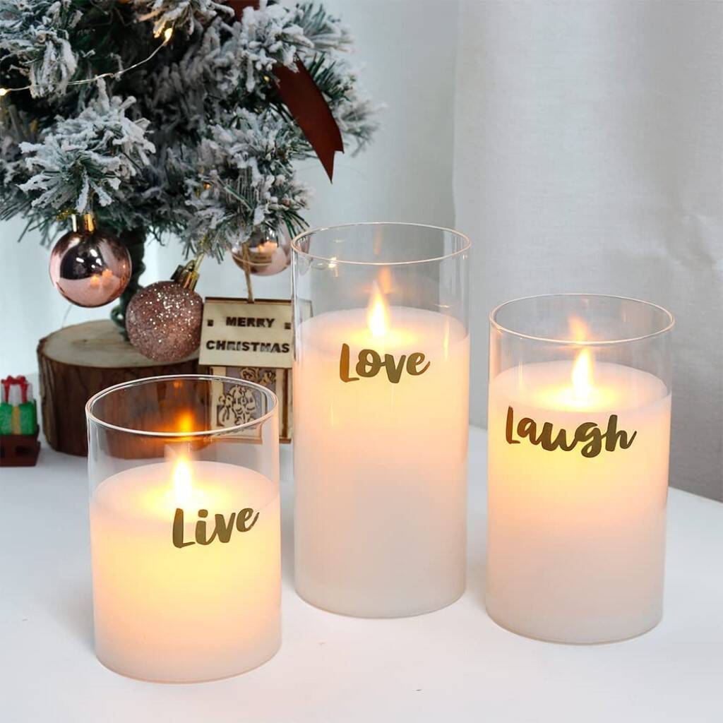 Three Glass Flameless Battery Operated LED Candles By Momentum