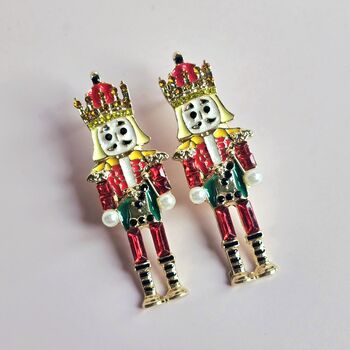 Pink Or Red Nutcracker Statement Christmas Earrings, 4 of 6