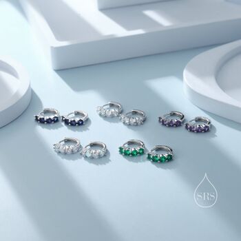 Cz Huggie Hoop Earrings In Sterling Silver, 3 of 11