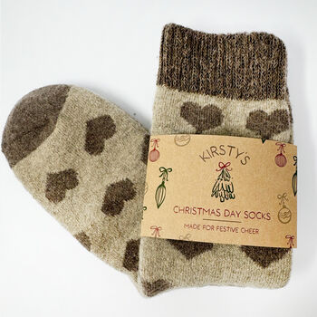 Christmas Cosy Neutral Coffee And Cream Coloured Socks With Personalised Label, Warm Socks, Thick Socks, Cosy Socks, 2 of 5