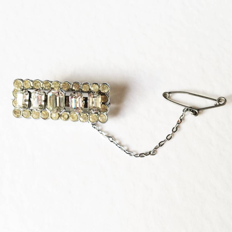 Vintage Art Deco Crystal Pin Bar Brooch By Iamia