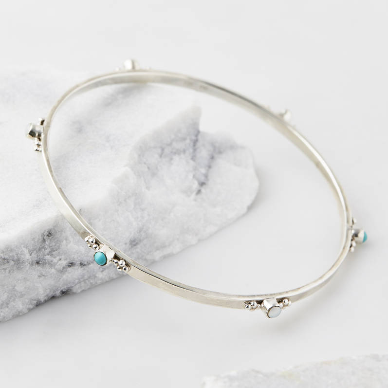 Rajput Serenity Turquoise, Pearl Silver Stacking Bangle, 1 of 9