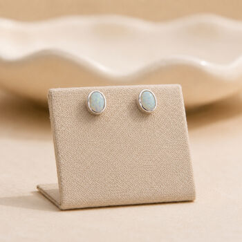 Sterling Silver Oval Opal Stud Earrings, 5 of 9