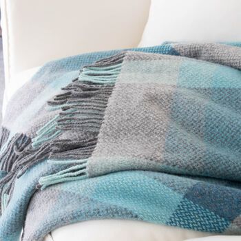 Blue And Grey Check Merino And Cashmere Wool Throw, 4 of 4