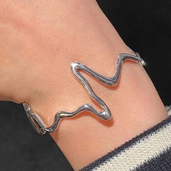 Silver Plated Adjustable Heartbeat Bangle, 4 of 5