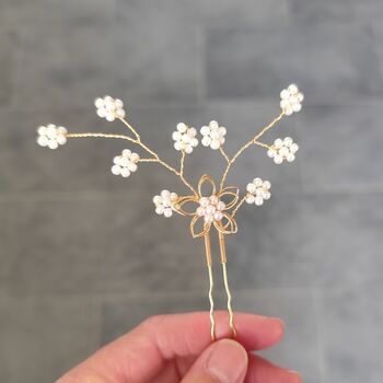 Pearl Flower Bridal Hair Pin – Gold, 2 of 5