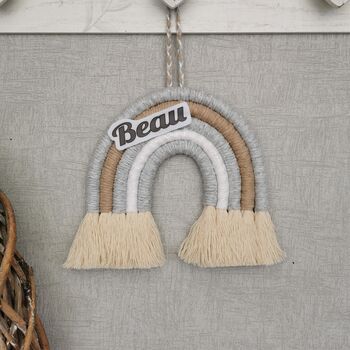 Macrame Rainbow Personalised,Beige Nursery Wall Hanging, 4 of 12