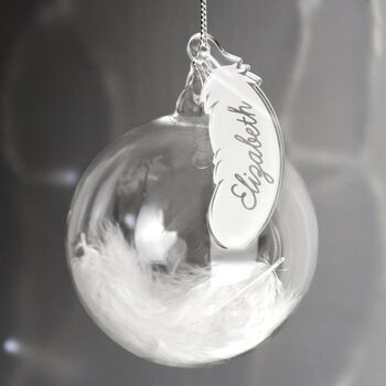 Personalised Glass Feather First Christmas Bauble, 3 of 4