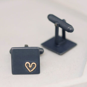Personalised Wedding Cufflinks. Black 9ct Gold Heart, 8 of 11
