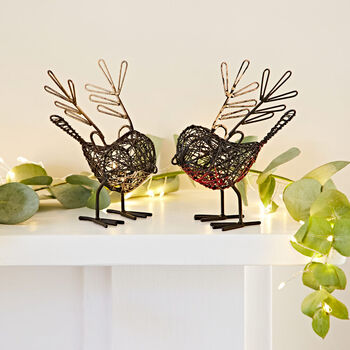 Set Of Two Small Wire Winged Robin Decorative Ornament, 4 of 5