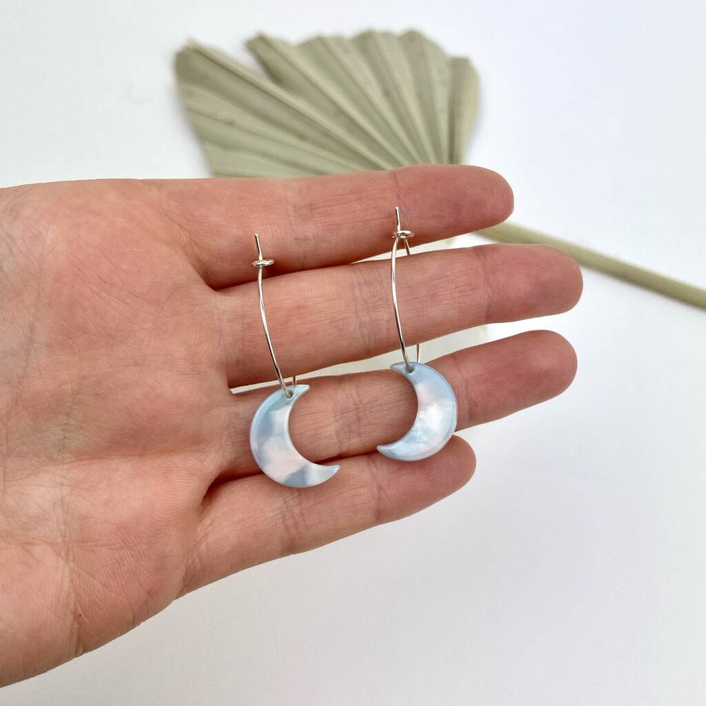 Silver Plated Marble Moon Hoops, 1 of 3