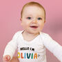 Hello Brightly Coloured Personalised Babygrow, thumbnail 1 of 4