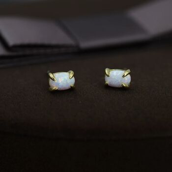 White Opal Oval Stud Earrings In Sterling Silver, 6 of 12