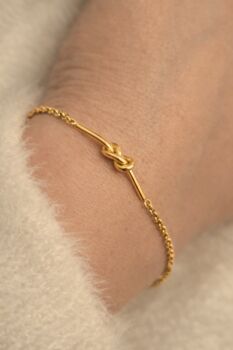 18k Gold Knot Bracelet With Adjustable Dainty Belcher Chain Or Rolo Chain Waterproof Stainless Steel, Valentine’s Gift For Her, 4 of 6