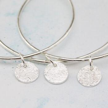 Sterling Silver Textured Circle Charm Bangle, 3 of 5