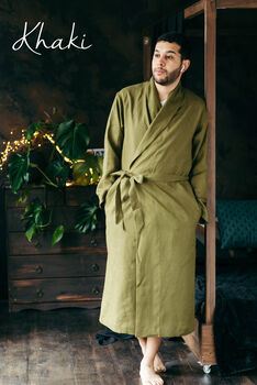 Bathrobe For Men | Natural Linen Robe, 5 of 12