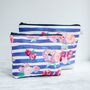 Flowers And Blue Stripe Make Up Wash Bag, thumbnail 1 of 7