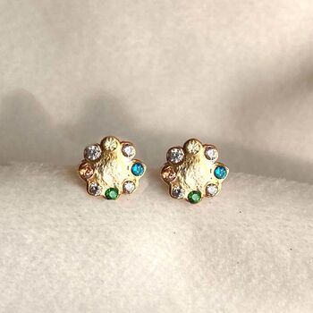 Electric Garden Gold Diamond And Gemstone Stud Earrings, 3 of 5