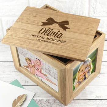 Personalised Baby's Special Memories Oak Keepsake Box, 2 of 5