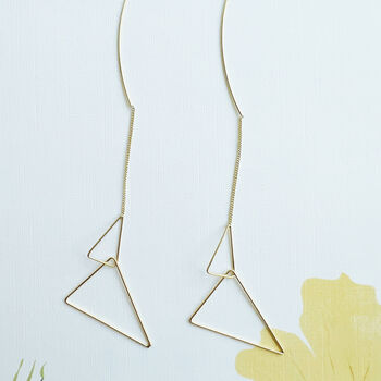 Pyramid Triangles Interlink Long Chain Drop Earrings, 2 of 5