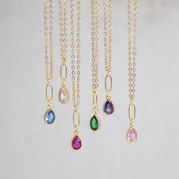 Gold Plated Teardrop Birthstone Pendant Necklace, 9 of 12
