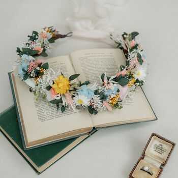Millie Flower Crown Pastel Wildflower Dried And Preserved Wedding Halo, 5 of 5
