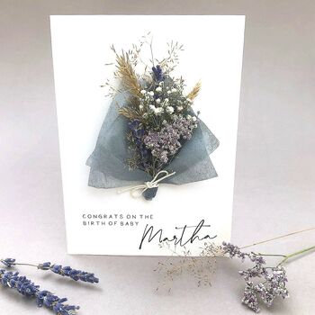 New Baby Dried Flower Bouquet Card, 4 of 9