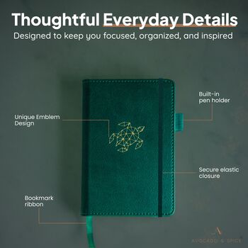 Green Turtle A6 Lined Journal With Strap, Bookmark And Pen Holder, 8 of 9